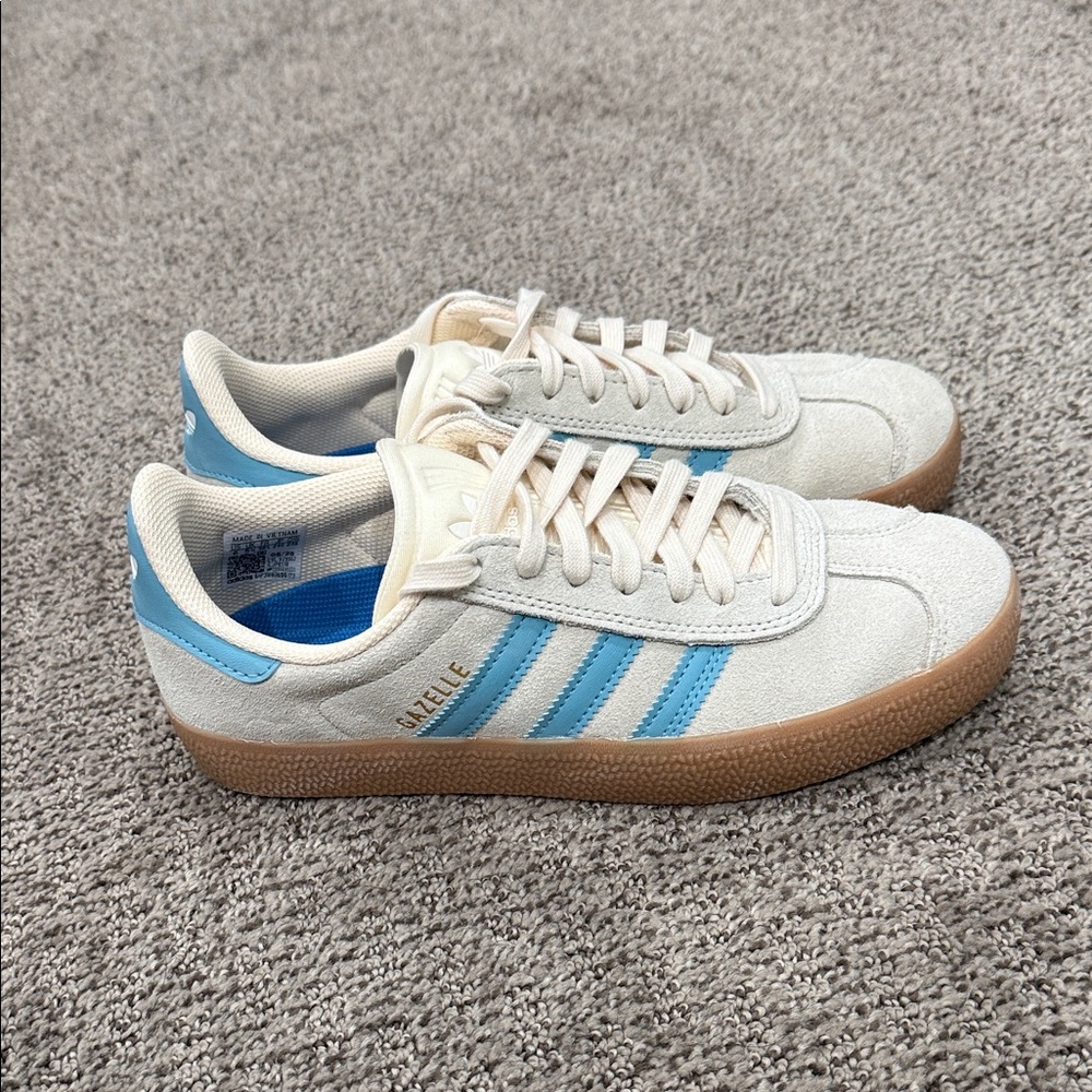 Adidas Gazelle Beige and Light Blue Sneakers